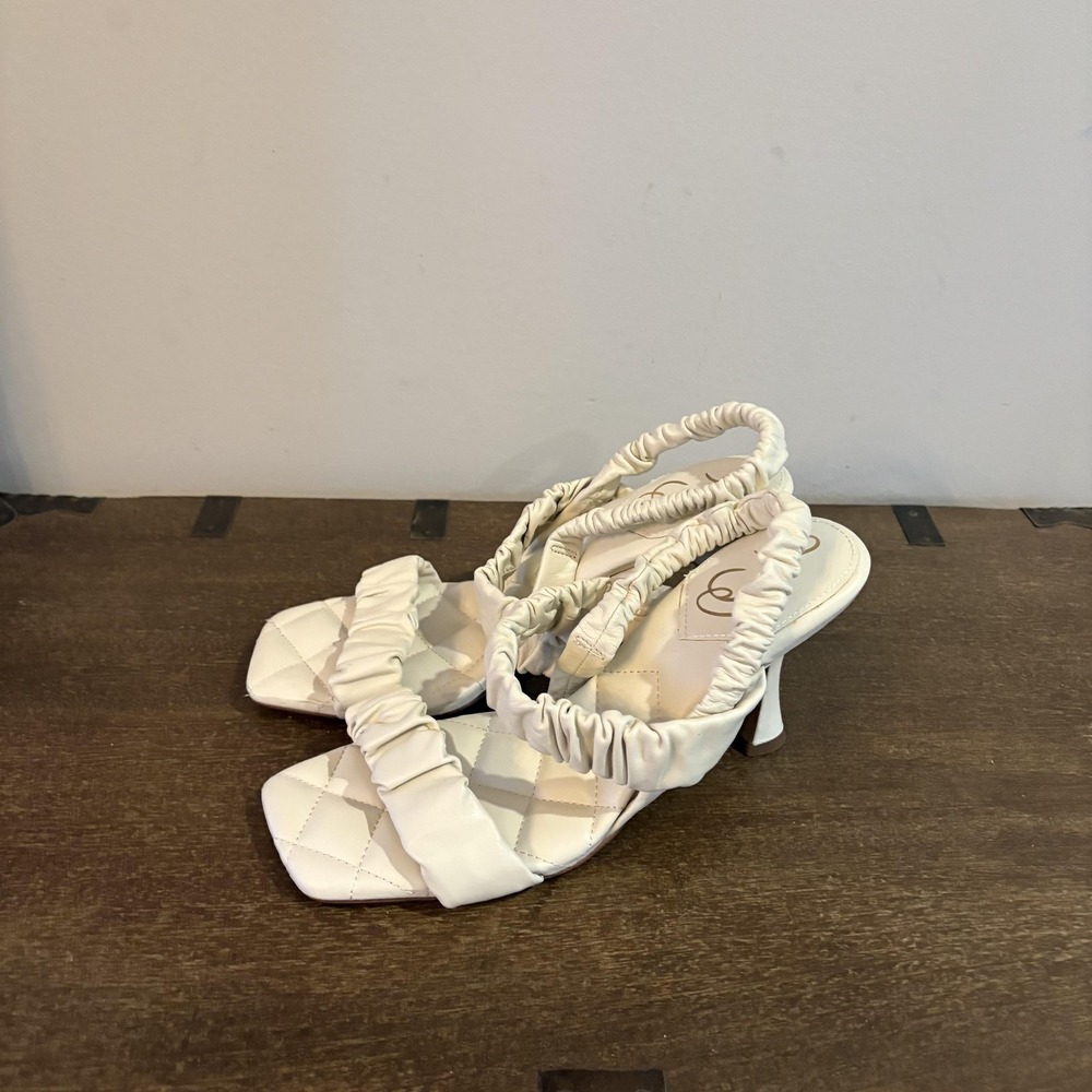 Sam Edelman Womens Size 9.5 Ivory Quilted Marlena Slide Sandals Ruffle High Heel